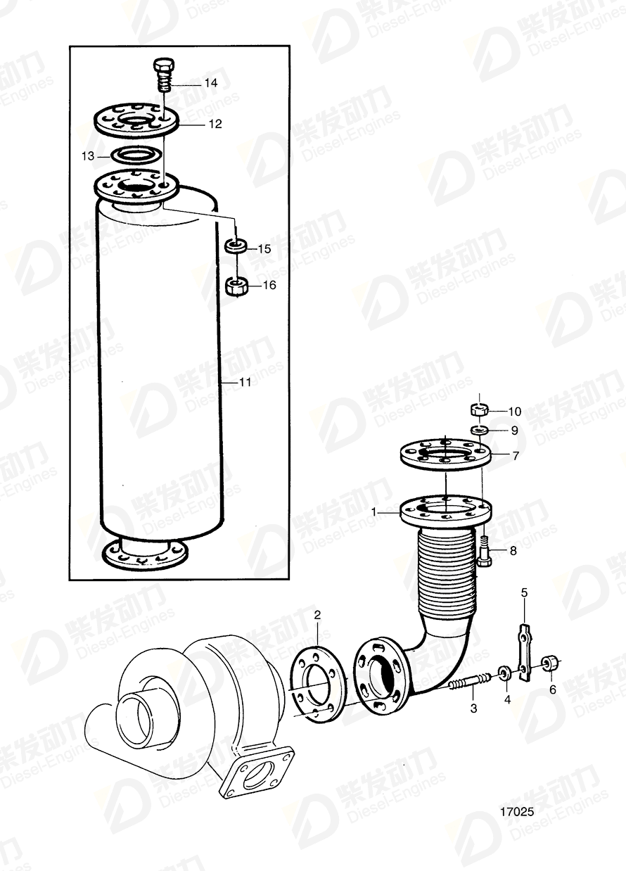 VOLVO Exhaust hose 3825464 Drawing VOLVO Exhaust hose 3825464 Drawing